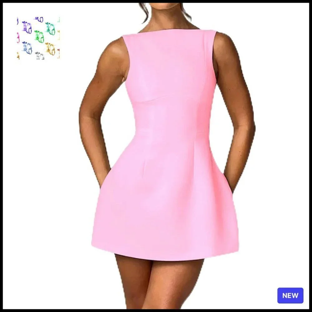 Backless Vest Mini Dress Sexy Slim Sleeveless Open Back Night Out Y2K